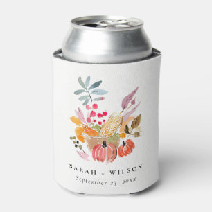 Chic Autumn Harvest Pumpkin Watercolor Wedding Can Cooler
