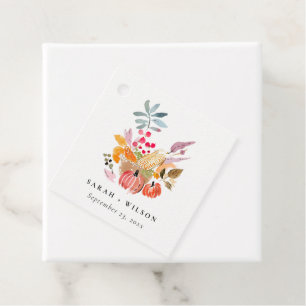 Chic Autumn Harvest Pumpkin Watercolor Wedding Favour Tags