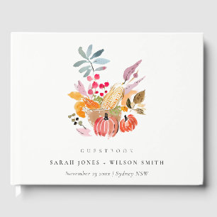 Chic Autumn Harvest Pumpkin Watercolor Wedding Guest Book