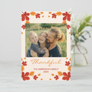 Chic Autumn Leaves Thankful Thanksgiving Photo Holiday Card