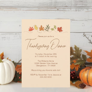 Chic Autumn Leaves Thanksgiving Dinner Party Invitation