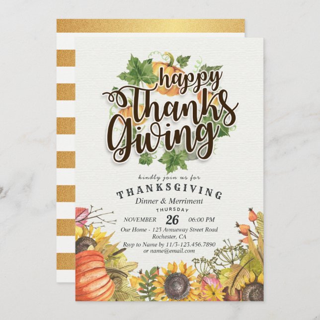 Chic Autumn Maple Leaves Thanksgiving Dinner Party Invitation (Front/Back)