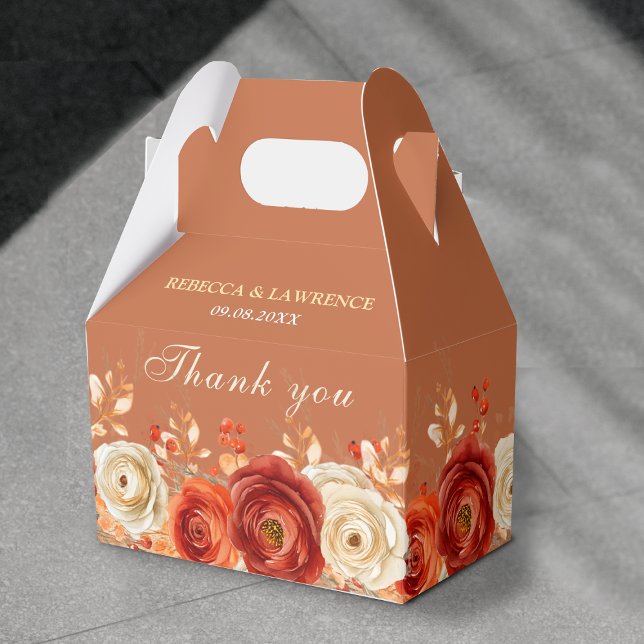 Chic autumn orange terracotta floral wedding  favor box (Creator Uploaded)
