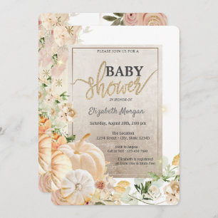 Chic Autumn Pumpkins Flowers Baby Shower Invitation