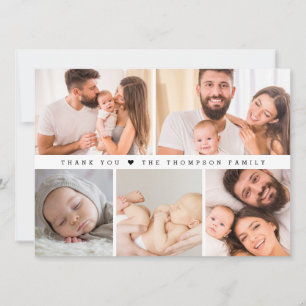 Chic baby 5 photo grid collage newborn thank you invitation
