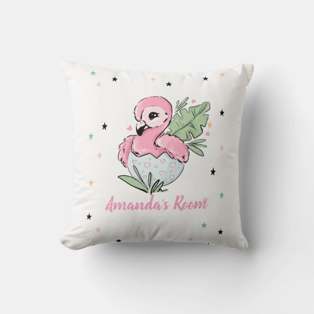 Chic Baby Flamingo, Stars, Princess    Throw Pillow (Front)
