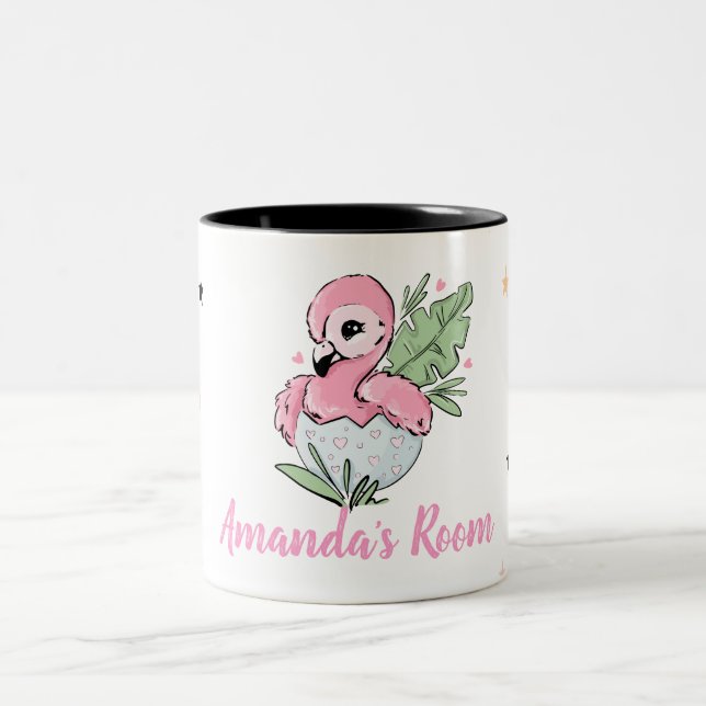Chic Baby Flamingo, Stars, Princess     Two-Tone Coffee Mug (Center)