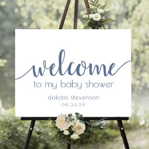Chic Baby Shower   Dusty Slate Blue Welcome Sign