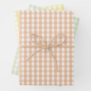 Chic Baby Shower Peach Green Yellow Gingham Plaid Wrapping Paper Sheet