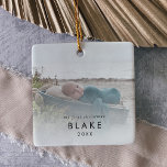 Chic Baby's First Christmas Newborn Photo Ceramic  Ornament<br><div class="desc">This chic baby's first Christmas newborn photo ceramic ornament is the perfect modern Christmas tree decoration. The simple design features classic minimalist black typography with a rustic boho feel. This keepsake ornament reads "my first Christmas". Personalize your double-sided ornament with a photo of your baby, your baby's name and the...</div>