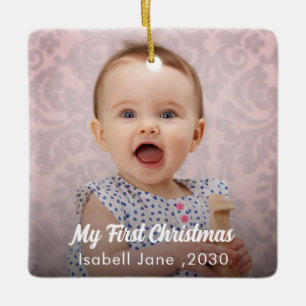 Chic Baby's First Christmas Newborn Photo  Ceramic Ornament