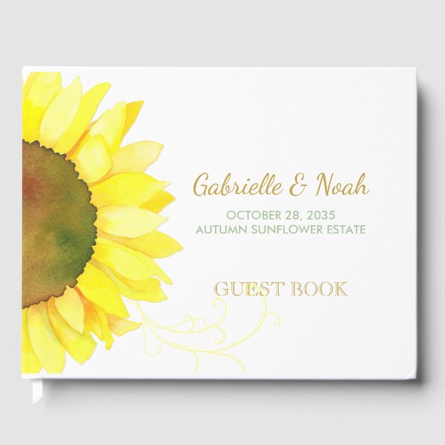 Chic Backyard Sunflower Wedding Guest Book (Front)