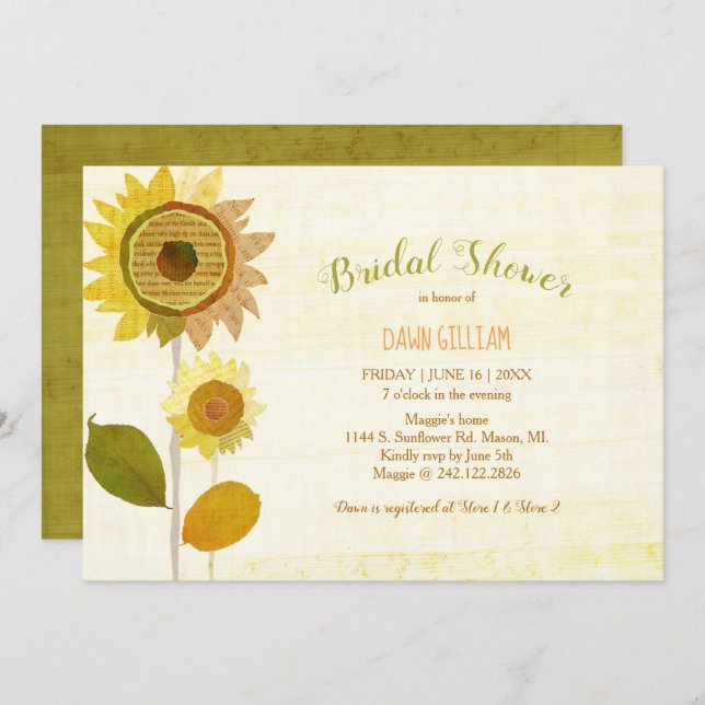 Chic Backyard Sunflowers Bridal Shower Invitation (Front/Back)