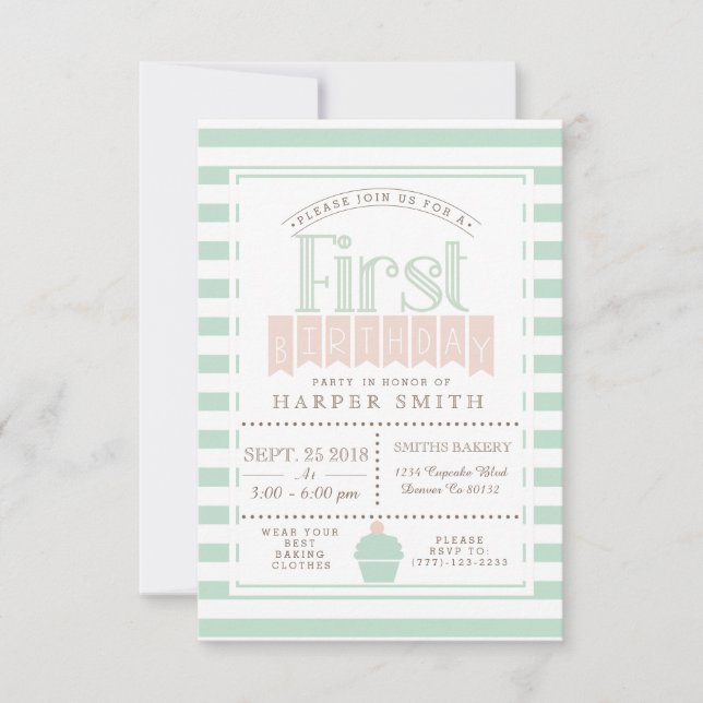 Chic Bakery First Birthday Party Invitation (Front)
