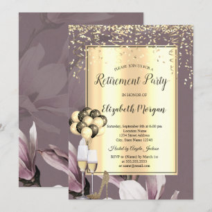 Chic Balloons, Confetti Flowers Retirement   Invitation