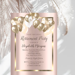 Chic Balloons,Frame,Rose Gold,Retirement  Invitation
