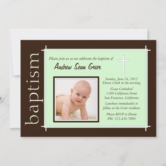 Chic Baptism Photo Invite [green] (Front)