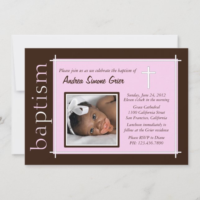 Chic Baptism Photo Invite [pink] (Front)