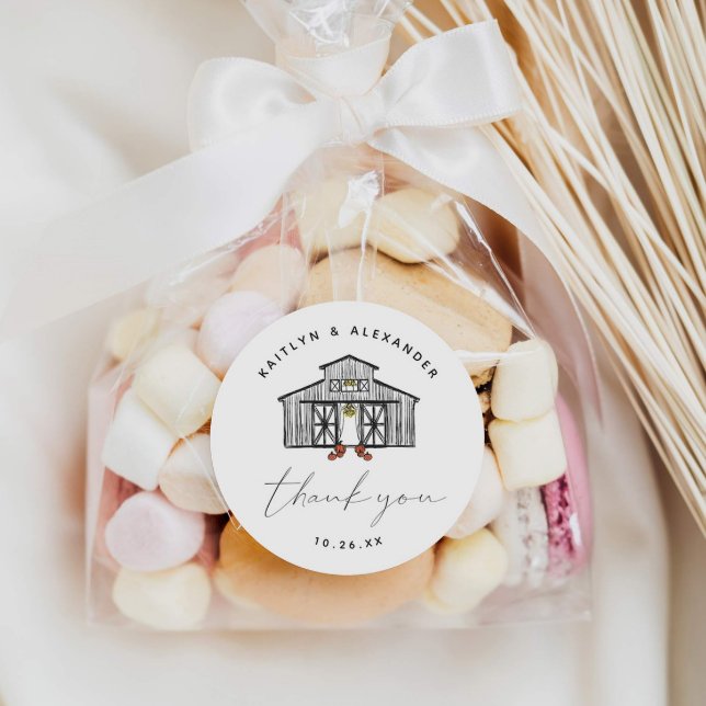 Chic Barn Rustic Thank You Wedding Classic Round Sticker (Creator Uploaded)