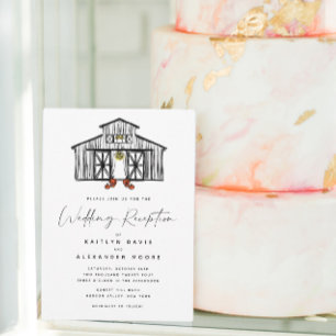 Chic Barn with Pumpkins Wedding Reception Invitation