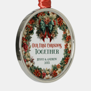 Chic baroque green and red wreath festive metal ornament