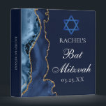 Chic Bat Mitzvah Navy Blue Gold Personalized Binder<br><div class="desc">Elegant navy blue and gold agate decorates the side of this modern Bat Mitzvah binder. Your daughter's name is written in beautiful formal script under the Star of David. Perfect for a chic,  stylish Jewish family celebrating their child being called to the Torah.</div>