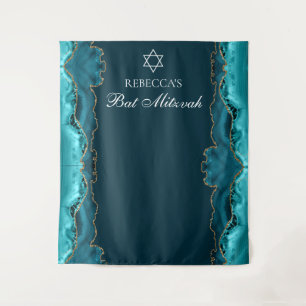 Chic Bat Mitzvah Party Teal Gold Photo Booth Tapestry