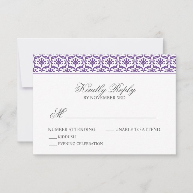Chic Bat mitzvah pourpre Damask RSVP (Devant)