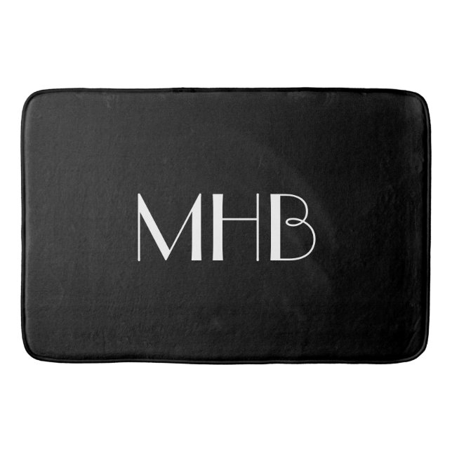 CHIC BATH MAT_BLACK SOLID/WHITE MONOGRAM MAT (Front)