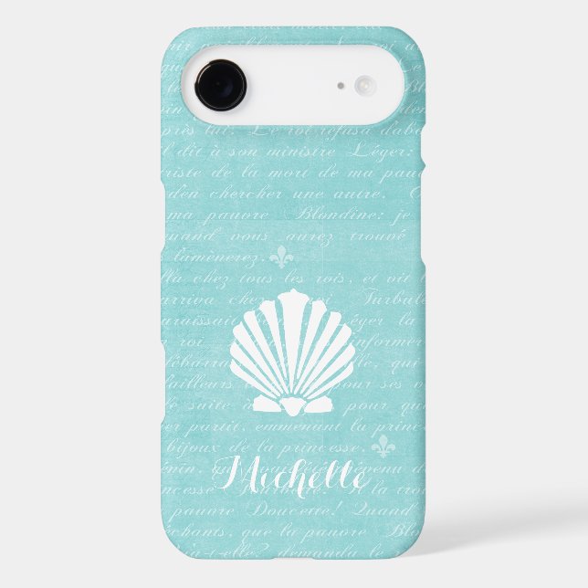 Chic Beach Girly Aqua Scallop Shell With Name Case-Mate iPhone Case (Back)