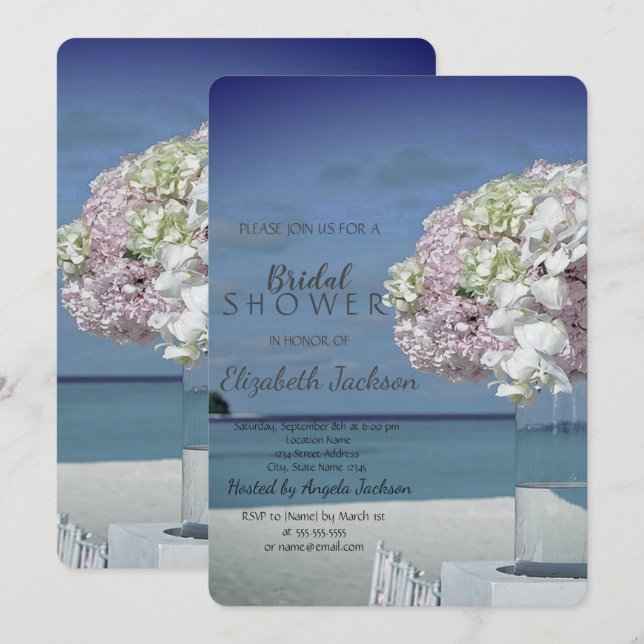 Chic Beach Wedding Floral Bridal Shower  Invitation (Front/Back)