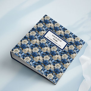 Chic Beautiful Navy Blue Ivory Floral Memory Album Binder