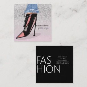 Chic Beauty Fashionista Blogger Glitter Heels Square Business Card