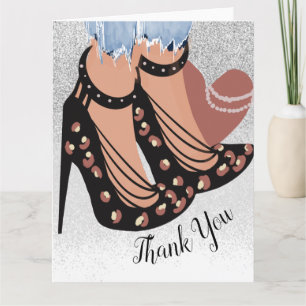 Chic Beauty Fashionista Blogger Glitter Thank You Card
