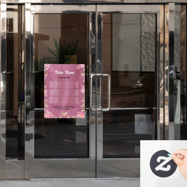 Chic Beauty Nail Salon Price List menu Window Cling (Office Door)