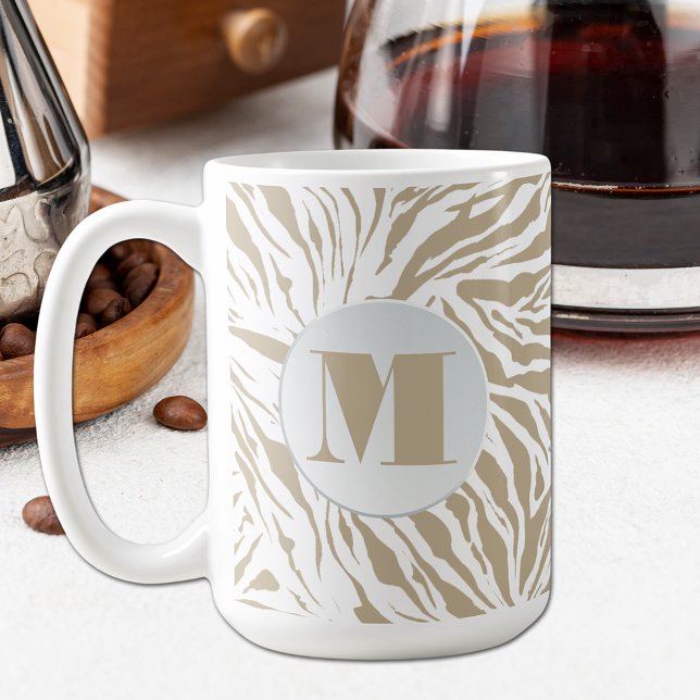 Chic Beige Animal Print Monogrammed Coffee Mug (Creator Uploaded)