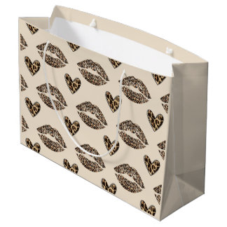 Chic Beige & Black Cheetah Print Large Gift Bag