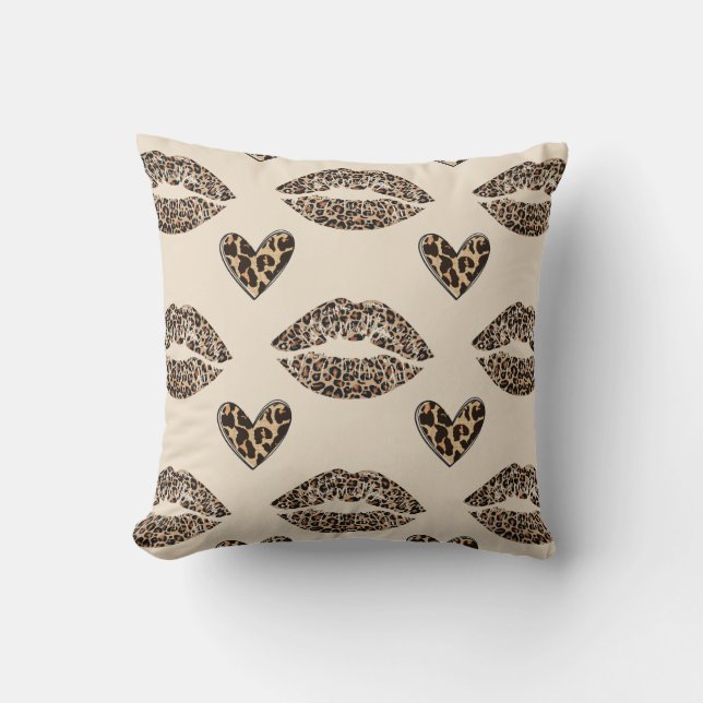 Chic Beige & Black Cheetah Print Throw Pillow (Front)