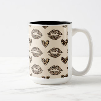 Chic Beige & Black cheetah print Two-Tone Coffee Mug