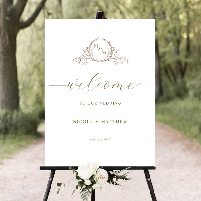 Chic Beige Cream Monogram Wedding Welcome Sign (Creator Uploaded)