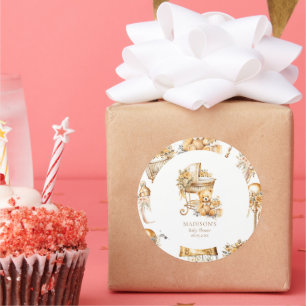 Chic Beige Gold Bassinet Custom Classic Round Sticker