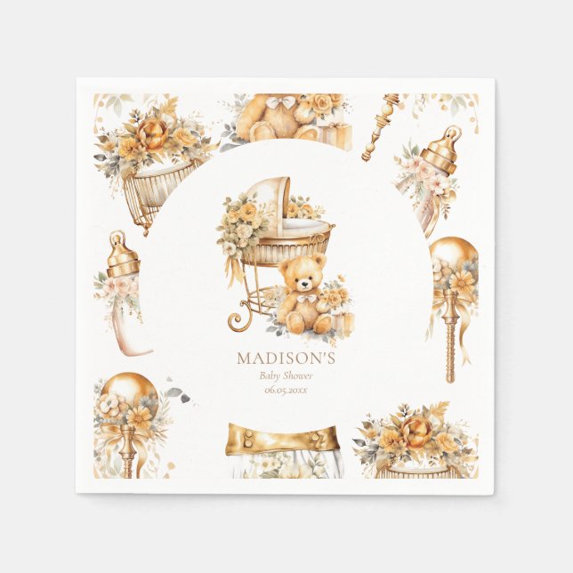 Chic Beige & Gold Bassinet Custom Napkin (Front)