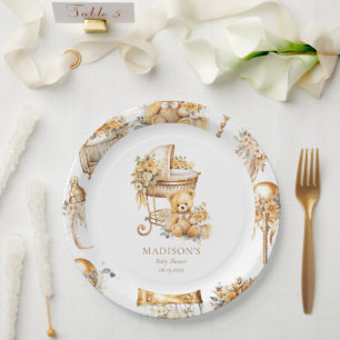 Chic Beige & Gold Bassinet Custom Paper Plate