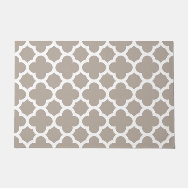 Chic Beige Grey Retro Cute Trellis Pattern Doormat (Front)