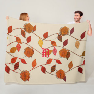 Chic Beige Leaf Flowers Floral Fall Blanket