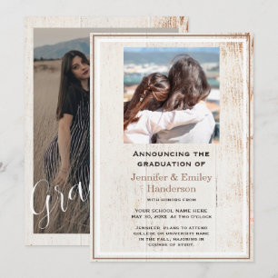 Chic Beige photo double graduation Announcement