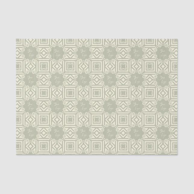 Chic Beige Sage Green Stripe Custom Business Logo  Tissue Paper (Front)
