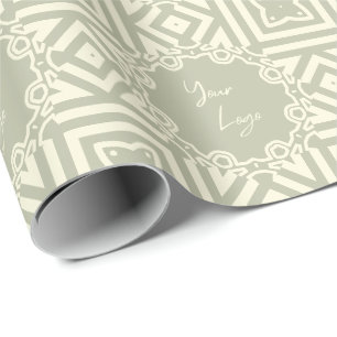 Chic Beige Sage Green Stripe Custom Business Logo Wrapping Paper