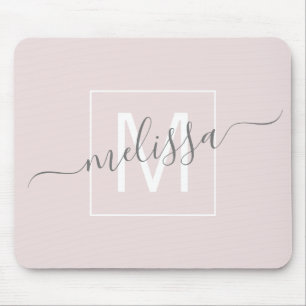 Chic beige script monogram name mouse pad