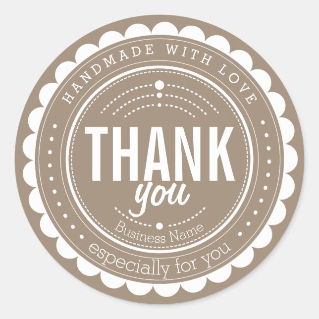 Chic Beige Tan White Handmade Thank You Sticker (Front)